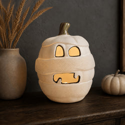 10.5-Inch Lighted Mummy Pumpkin Halloween Decor thumbnail 1