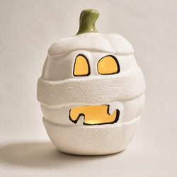 10.5-Inch Lighted Mummy Pumpkin Halloween Decor thumbnail 2