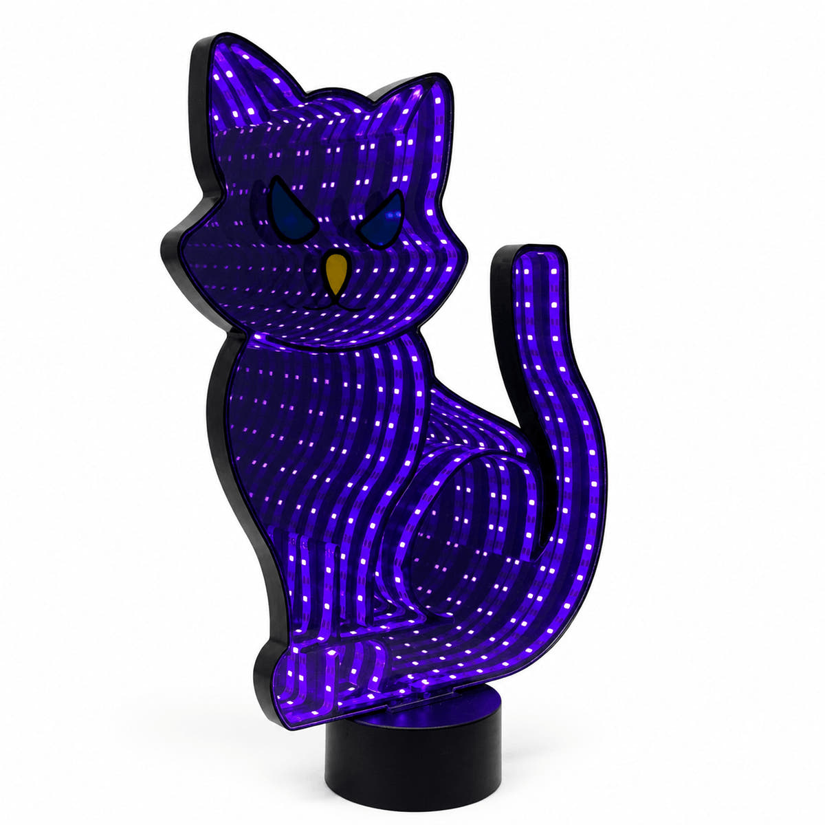 13" LED Black Cat Infinity Light – Purple Halloween Decor