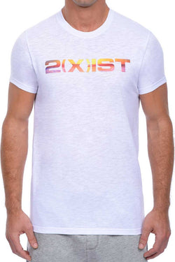 2(X)IST White/Orange-Horizon Printed Slub Crew Neck Tee thumbnail 1