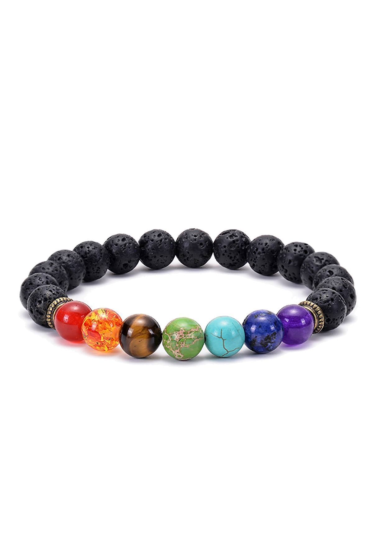 7-Chakra Black Lava-Stone Healing Bracelet