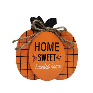 7” Home Sweet Haunted Home Pumpkin Sign – Festive Halloween Accent