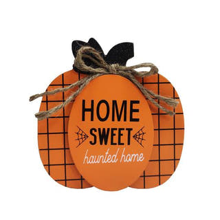 7” Home Sweet Haunted Home Pumpkin Sign – Festive Halloween Accent