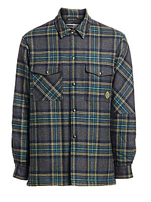 Alexander McQueen Men's Wool Plaid Padded Overshirt - Greenmulti -