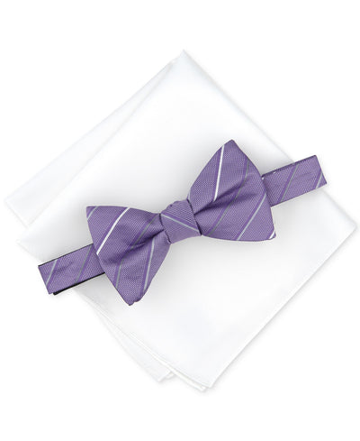 Alfani Belwood Stripe Bow Tie & Solid Pocket Square Set