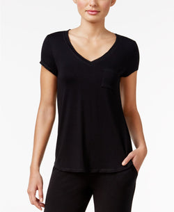 Alfani Chiffon Trimmed Knit Pajama Top in Classic Black thumbnail 2