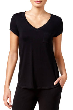 Alfani Chiffon Trimmed Knit Pajama Top in Classic Black thumbnail 1