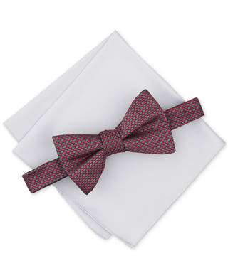 Alfani Classic Fit Bow Tie Necktie Pocket Square One Size Grey Geometric gray
