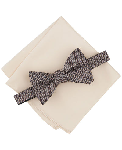 Alfani Galway Mini-Chevron Bow Tie & Solid Pocket Square Set