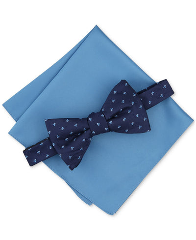 Alfani Galway Mini-Chevron Bow Tie & Solid Pocket Square Set
