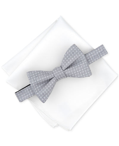 Alfani Hazel Square-Pattern Bow Tie & Solid Pocket Square Set