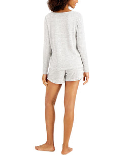 Alfani Long-sleeve Top & Shorts Pajama Set Grey Heath thumbnail 3