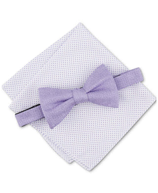 Alfani Minetta Solid Bow Tie & Textured Pocket Square Set