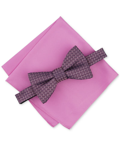 Alfani Moores Geo-Pattern Bow Tie & Solid Pocket Square Set