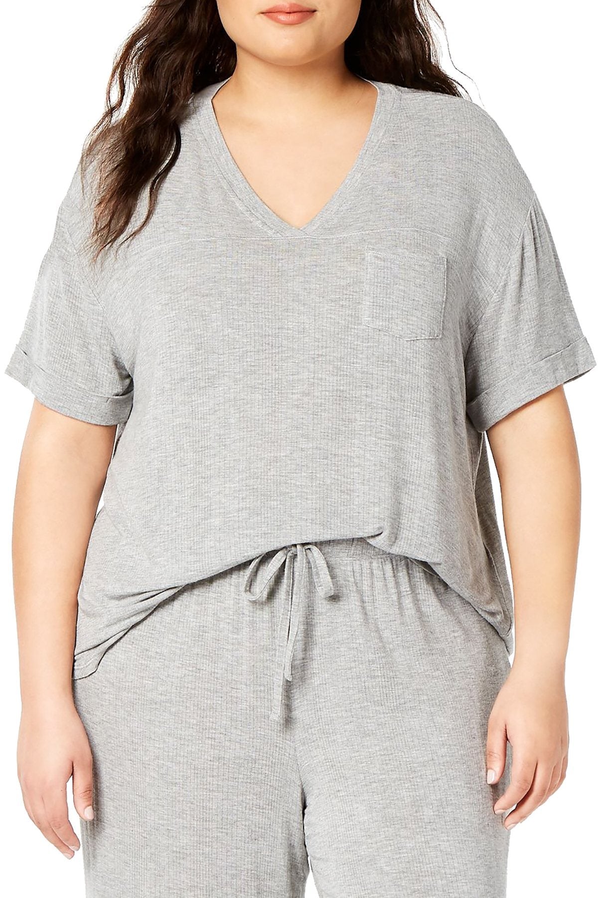 Alfani PLUS Ribbed Knit Top in Grey Heather