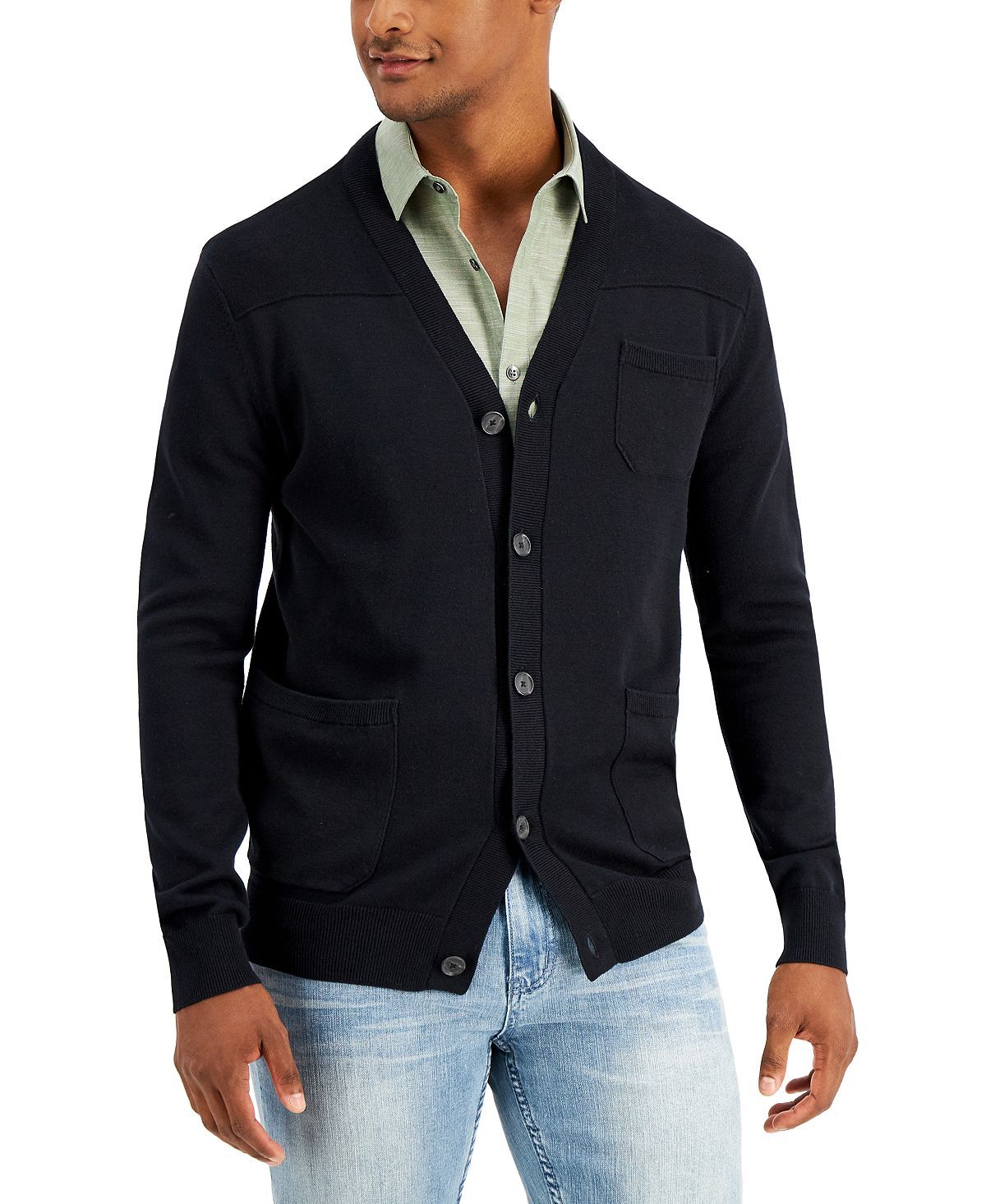 Alfani Solid Pocket Cardigan Deep Black