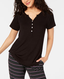 Alfani Super Soft Henley Pajama T-shirt Classic Black thumbnail 1