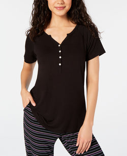 Alfani Super Soft Henley Pajama T-shirt Classic Black thumbnail 2