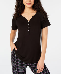 Alfani Super Soft Henley Pajama T-shirt Classic Black thumbnail 2
