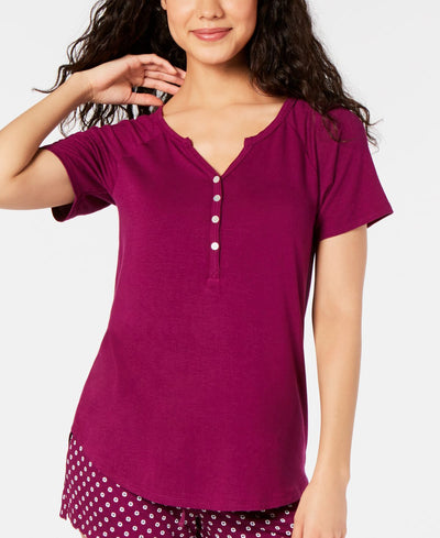 Alfani Super Soft Henley Pajama T-shirt Plum Caspia