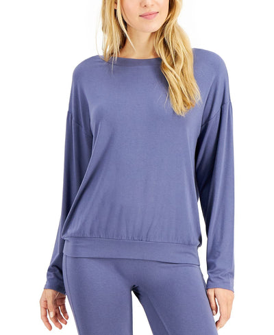 Alfani Super Soft Modal Long-sleeve Sleep Top Night Shadow