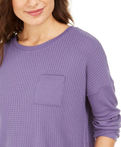 Alfani Thermal Pajama Top Plum Garden thumbnail 2