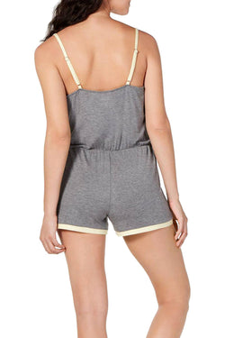 Alfani Ultra Soft Contrast Trim Pajama Romper in Oxford Heather thumbnail 2