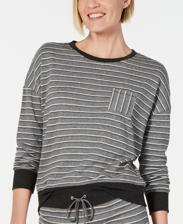 Alfani Ultra Soft Crewneck Pajama Top Varsty Strp Gry