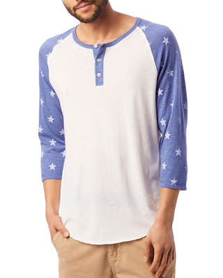 Alternative Eco Star-print Heathered Henley Eco Ivory/Pacific Blue Stars