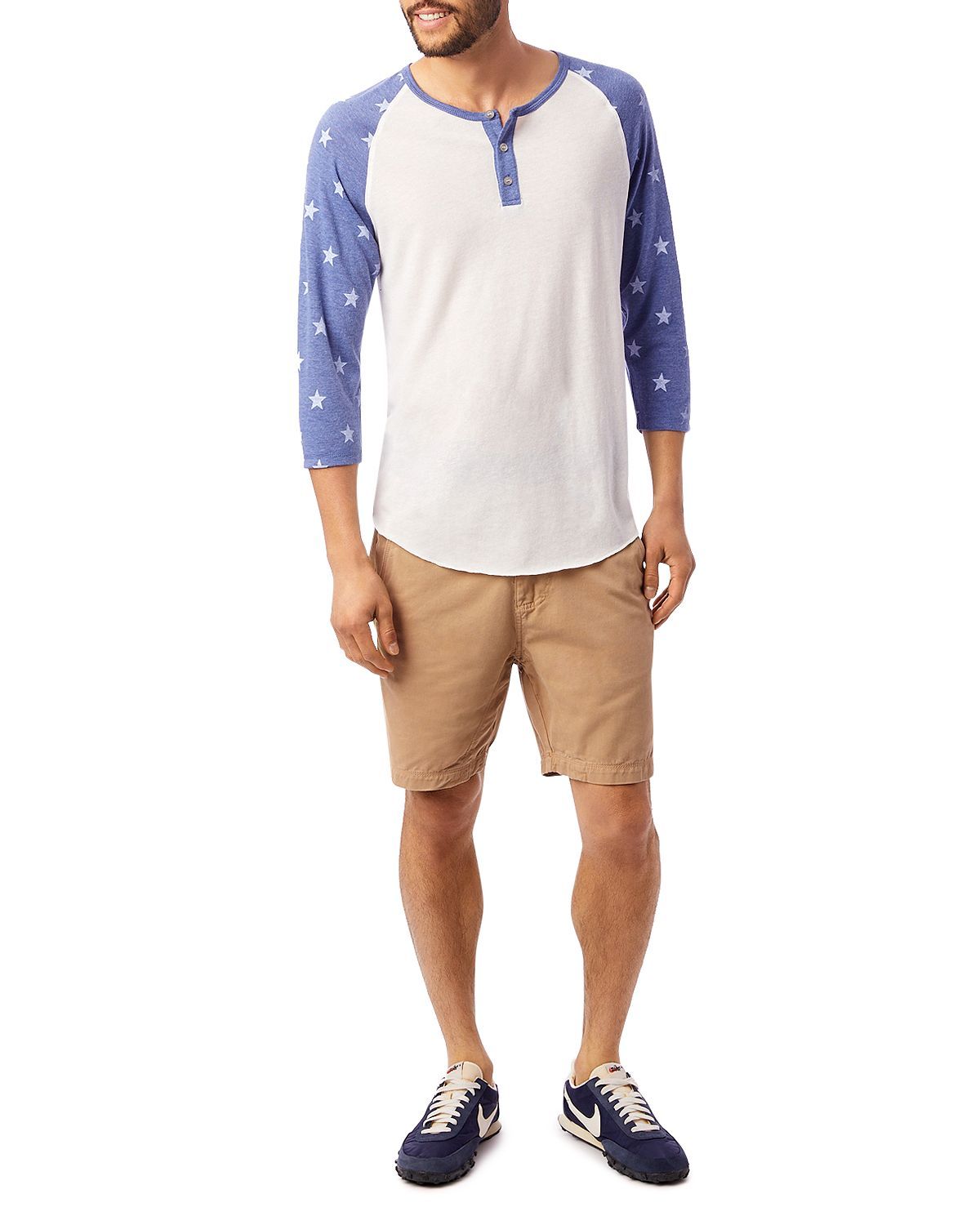 Alternative Eco Star-print Heathered Henley Eco Ivory/Pacific Blue Stars