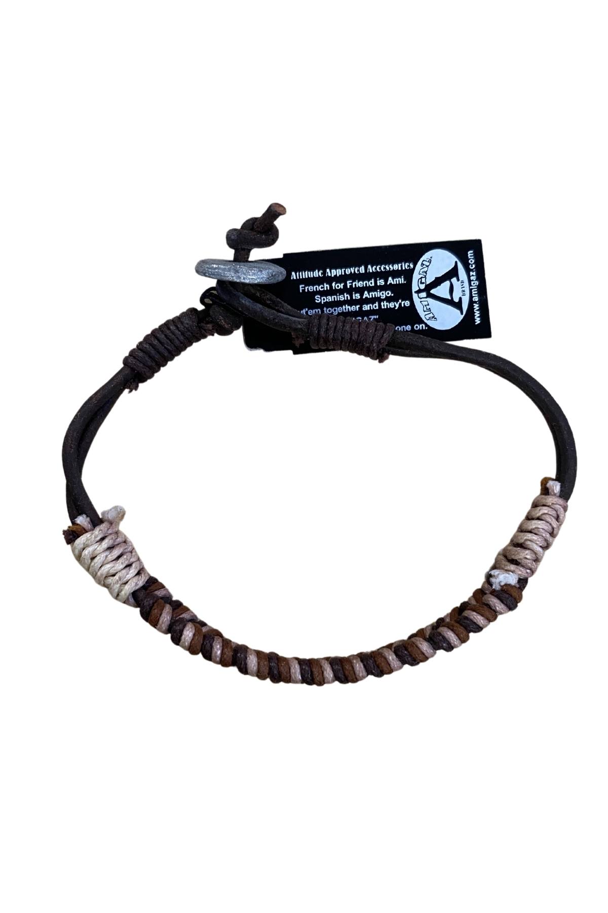 AmiGAZ Brown Tone Hemp Braid Leather Bracelet