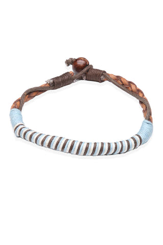 Amigaz Braided Leather Bracelet with Blue Stripe Wrap