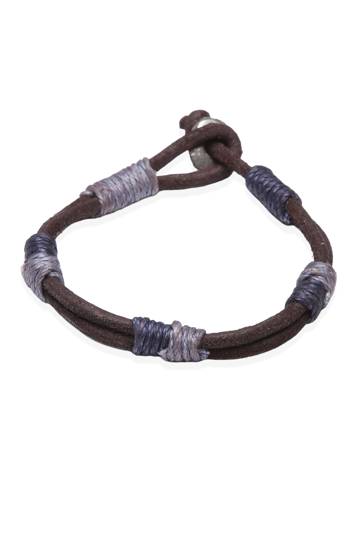 Amigaz Brown Leather Cord Bracelet with Blue Wrap Accents