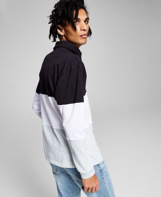 And Now This Colorblocked Rugby Shirt Blk Gry Wh