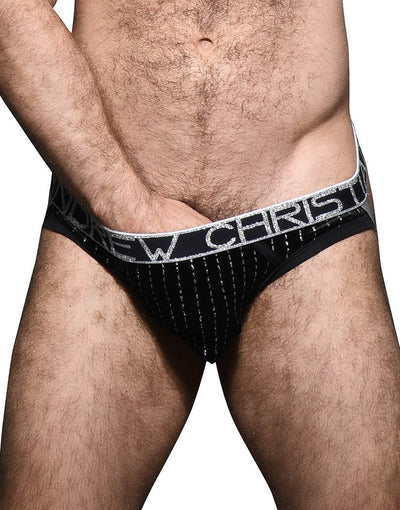 Andrew Christian Black Glam Plush Stripe Brief W/ Almost Naked