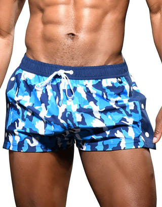 Andrew Christian Blue Camo Snap Swim Shorts