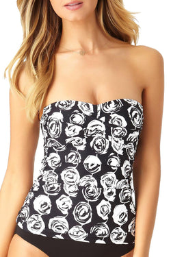 Anne Cole 'Coming Up Roses' Twisted/Shirred Tankini Top in Black/White thumbnail 3