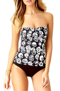 Anne Cole 'Coming Up Roses' Twisted/Shirred Tankini Top in Black/White thumbnail 1