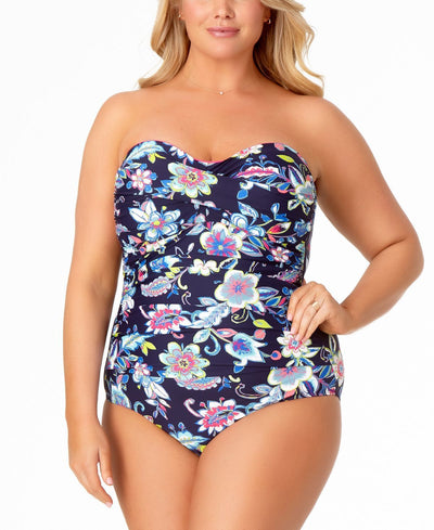 Anne Cole Plus Holiday Paisley Printed Shirred One-piece Swimsuit Holiday Paisley Navy