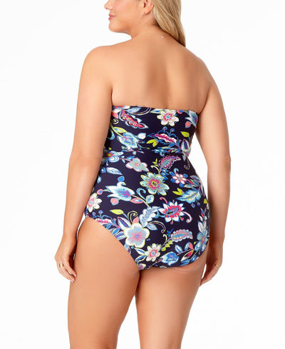 Anne Cole Plus Holiday Paisley Printed Shirred One-piece Swimsuit Holiday Paisley Navy