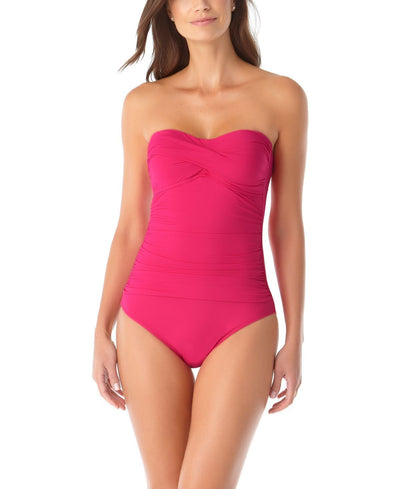 Anne Cole Twist-front Ruched One-piece Swimsuit Berry