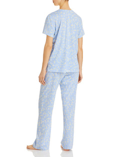 Aqua Floral Print Pajama Set Light Blue thumbnail 2