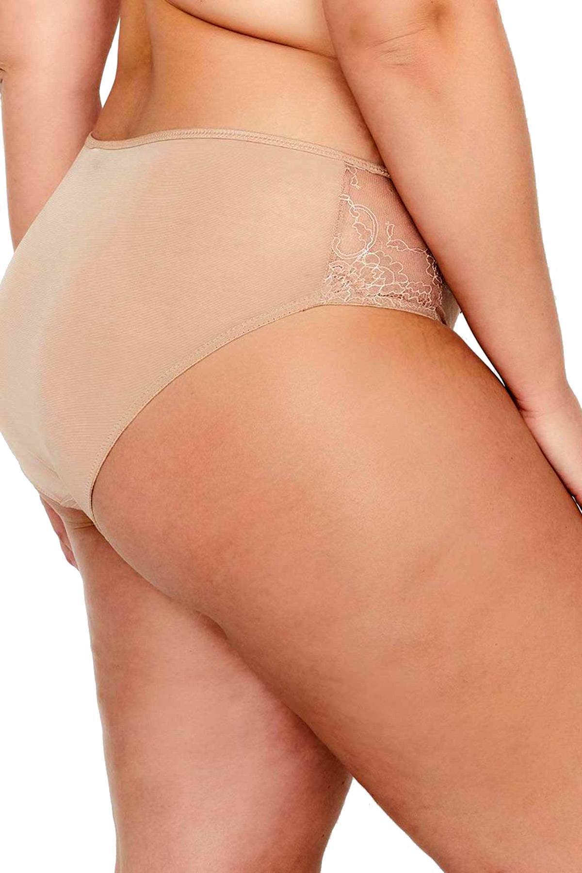 Ashley Graham PLUS Cappucino Microfiber and Lace HighCut Brief