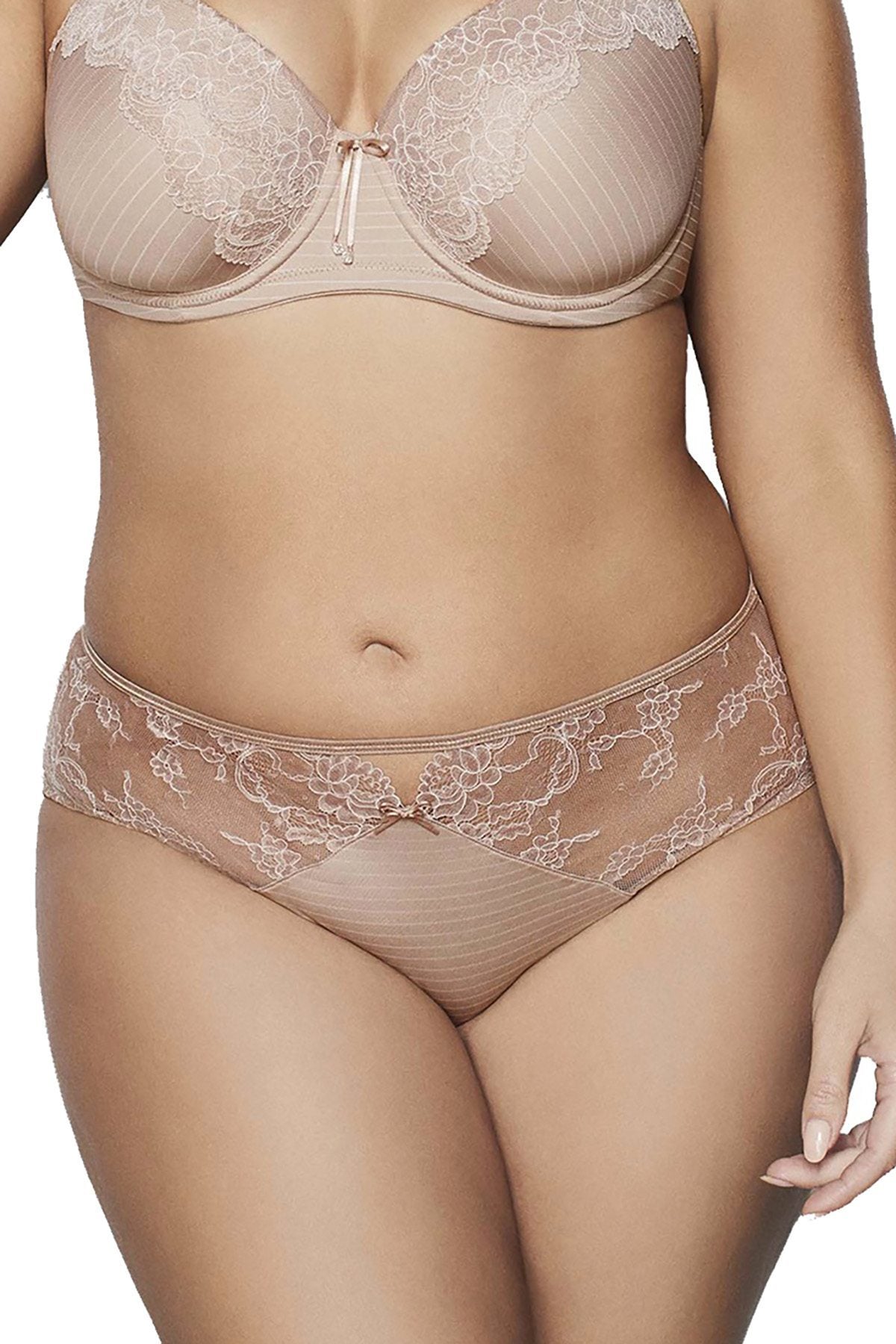 Ashley Graham PLUS Cappucino Microfiber and Lace HighCut Brief