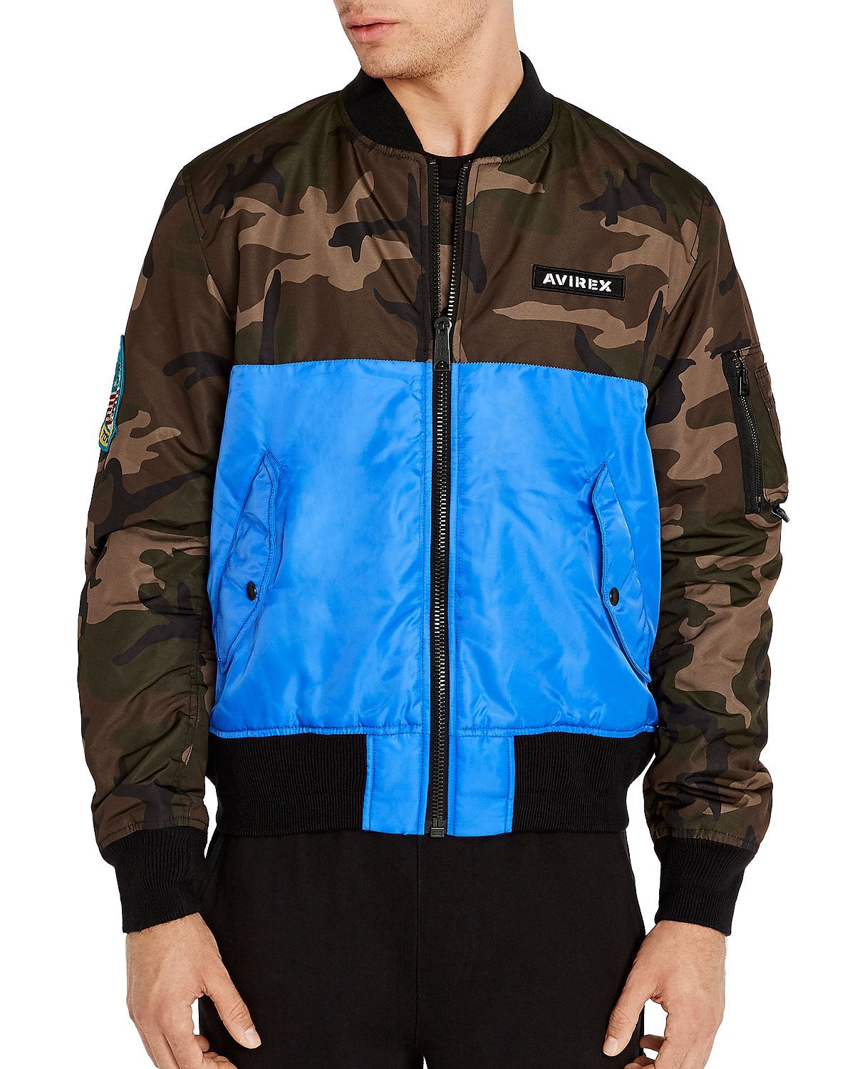 Avirex Color-block Slim Fit Bomber Jacket Camo/Royal
