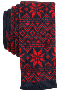 BAR III Red/Navy Fair Isle Anderson Knit Skinny Tie thumbnail 1
