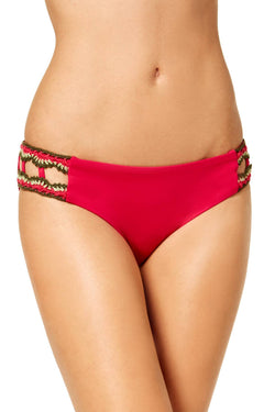 BECCA by Rebecca Virtue Medina Crochet Trim Hipster Bikini Bottom in Raspberry thumbnail 1