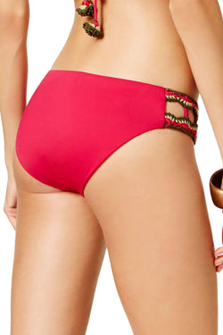 BECCA by Rebecca Virtue Medina Crochet Trim Hipster Bikini Bottom in Raspberry thumbnail 2