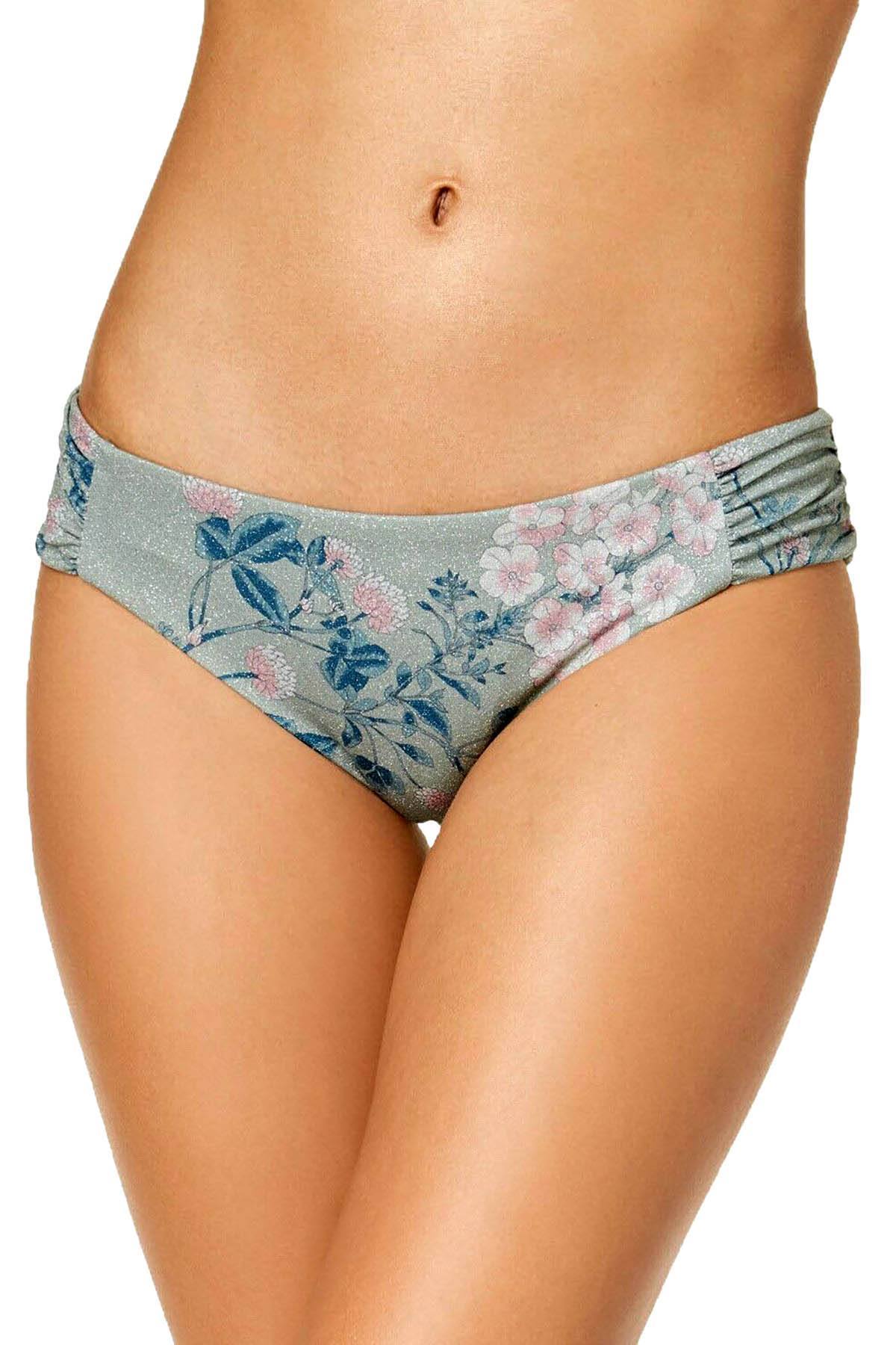 BECCA by Rebecca Virtue Serene Metallic Shirred Side Bikini Bottom in Mojito