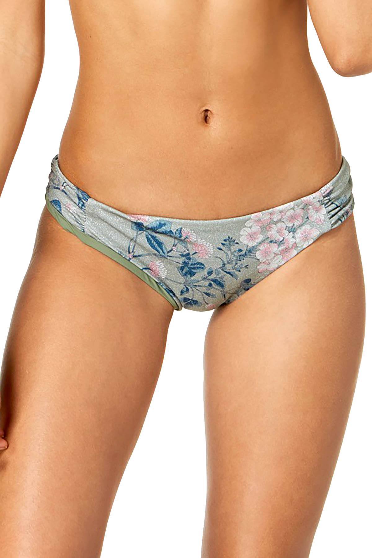 BECCA by Rebecca Virtue Serene Metallic Shirred Side Bikini Bottom in Mojito